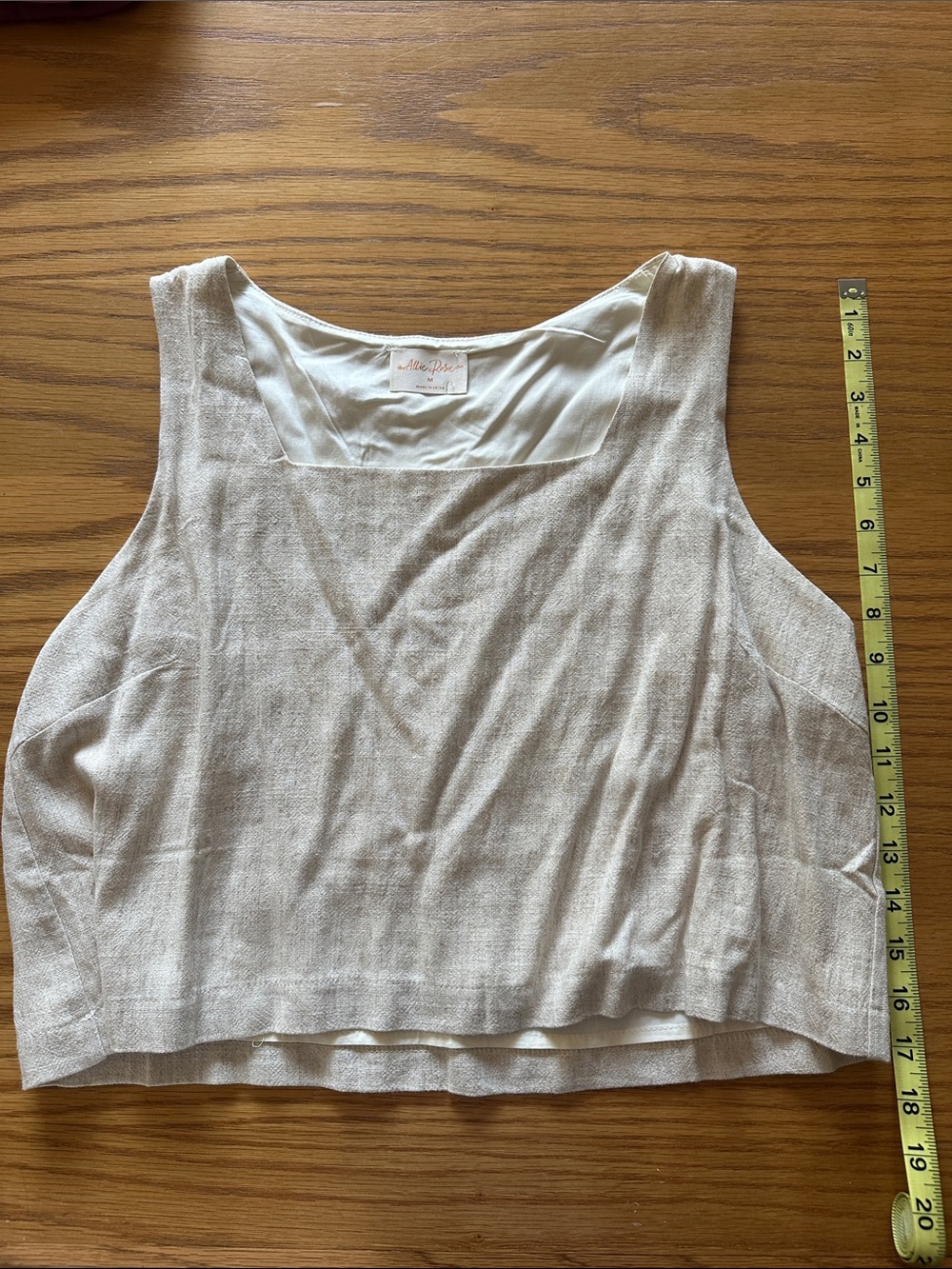 Linen-Blend Sleeveless Cropped Square Neck Top - Neutral Beige